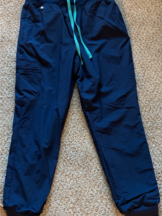 Figs Pants - Figs Women’s Navy Jogger Scrub Pants with Teal Drawstring